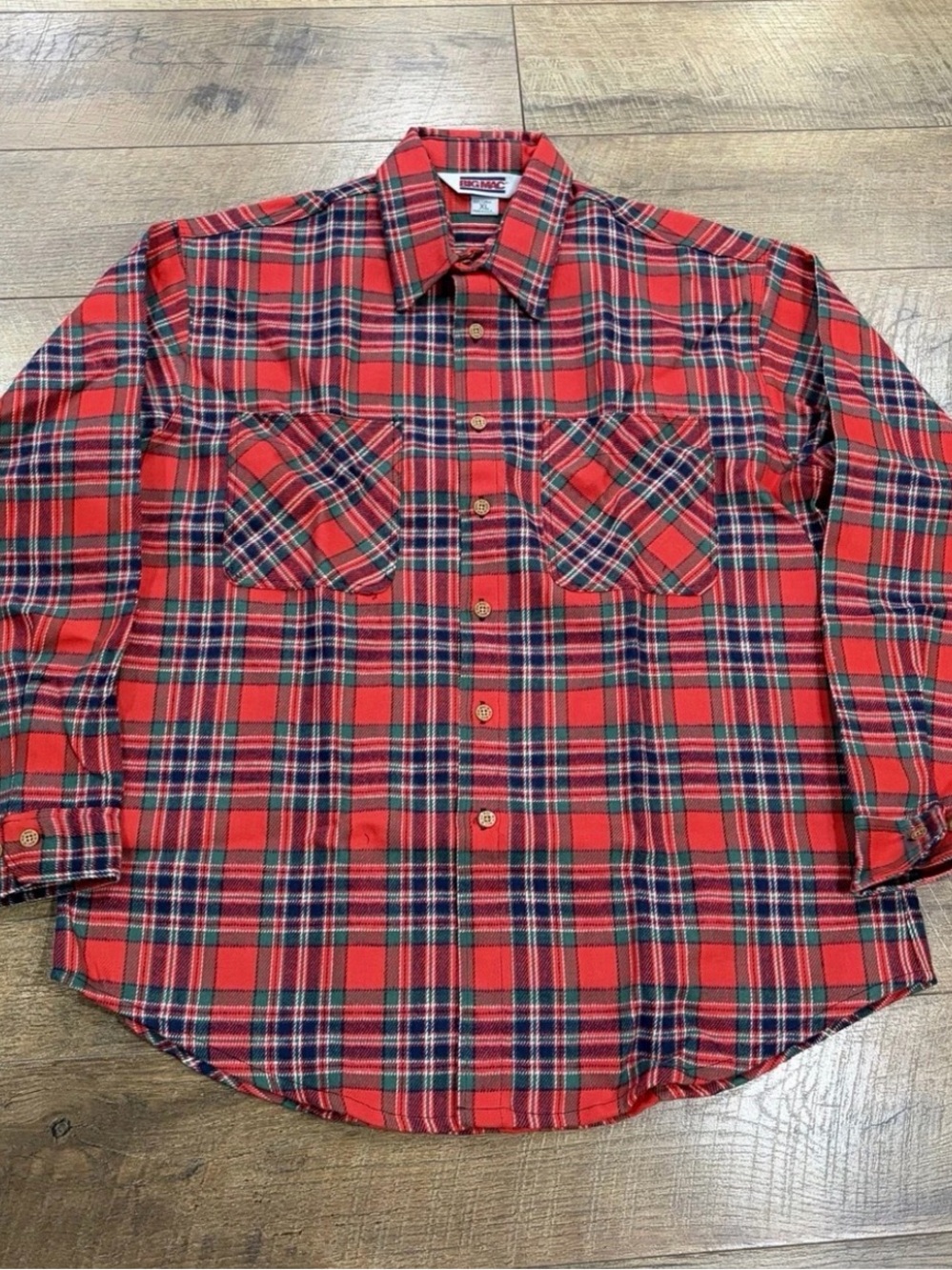 Vintage 70s 80s Big Mac Heavyweight Plaid Flannel Shirt Made In USA XL Red